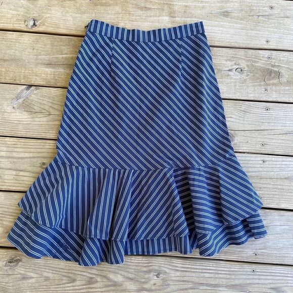 Joie Navy Striped Layered Flounce Hem Skirt Size 2 - Picture 1 of 5